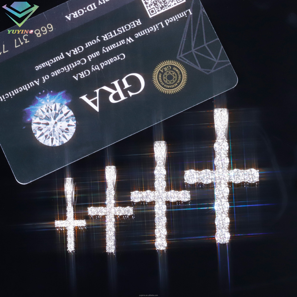 RTS Hip Hop Jewelry White Gold Plated Sier VVS Moissanite 2mm to 5mm Cross Pendants Wholesale Price