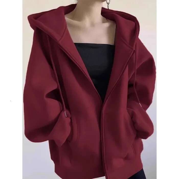 Fashion Women's Oversize Hooded Cardigan Thin Jacket Loose Comfortable Autumn Zip Up Top New Arrival Casual Style