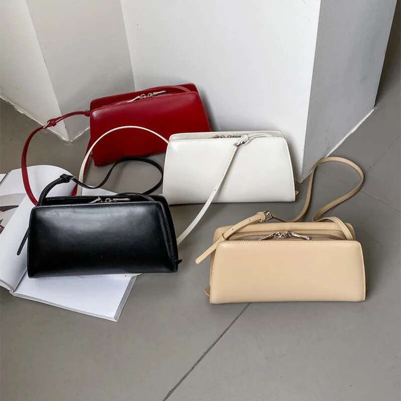2024 Genuine Leather Women Small Square Bag Commute Handbags High Quality Ladies Solid Color Shoulder Messenger Bags Apricot