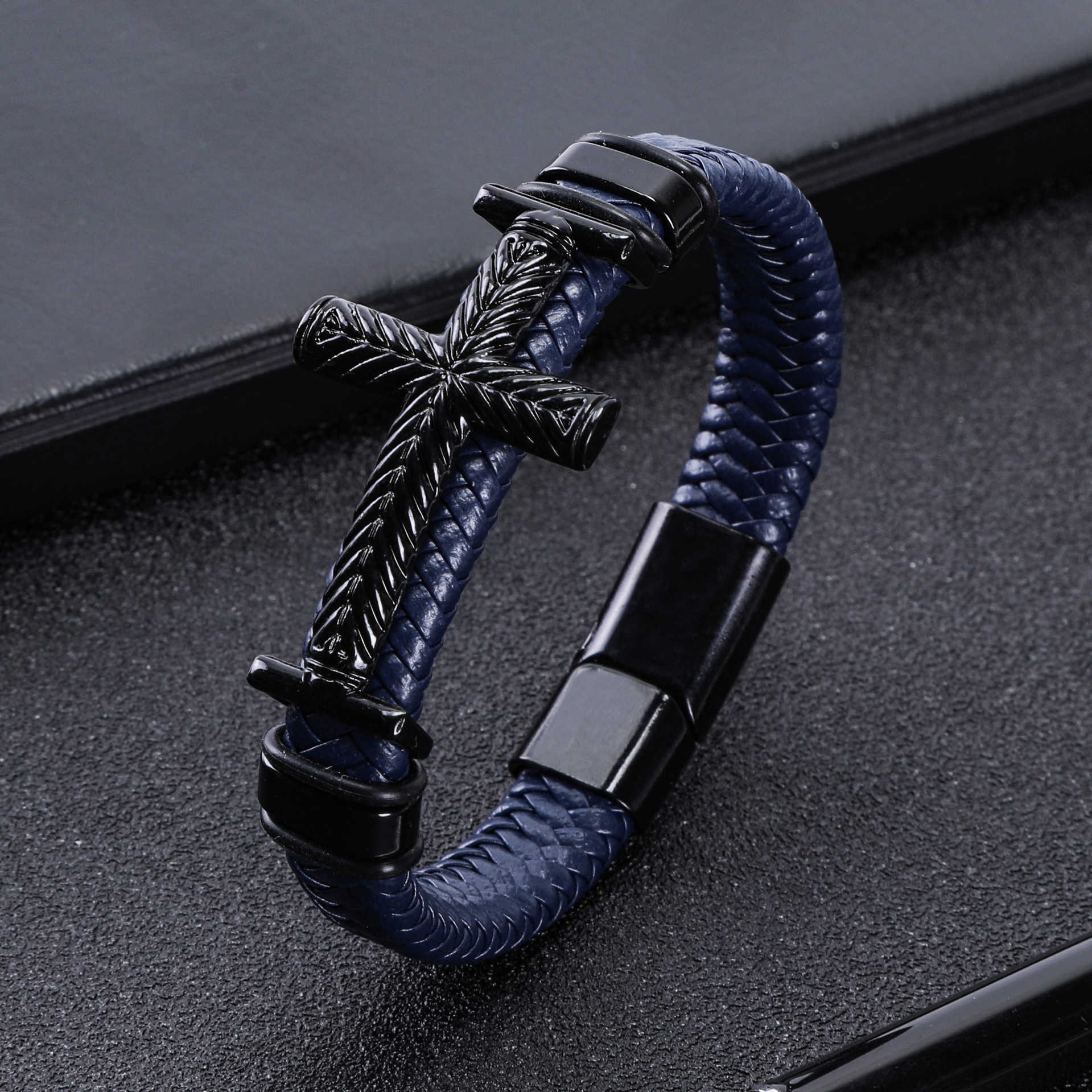 Charm Bracelets Bracelet new fashion cross mens creative bracelet woven cowhide magnetic buckle bracelet H25220