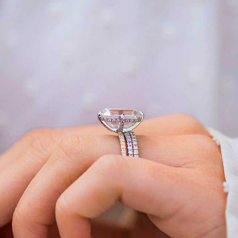 Luster Jewellery Emerald Cut 13*9.5mm 10/14/18k Engagement Hidden halo Moissanite Gold Designs for Girls Rings Wholesale Bulk