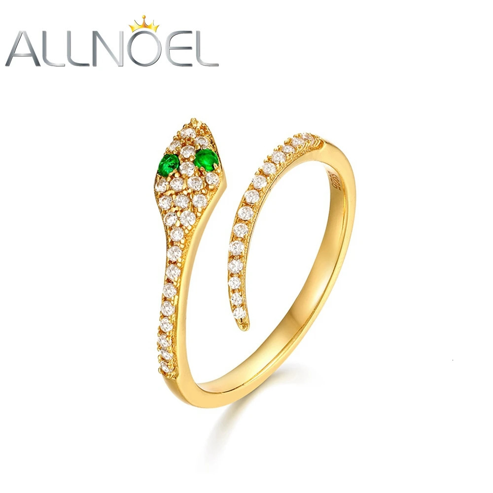 ALLNOEL Real 925 Silver Rings For Women Green Nano Eyes 5A Zircon Charm Snake Animal Party Birthday Gifts Hip Hop Jewelry 250220