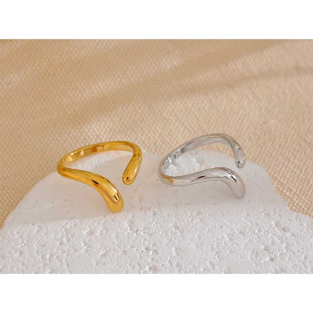 Yhpup Minimalist New Style Stainless Steel Open Chic Adjustable Ring Fashion Thin Finger Korean High Quality Jewelry 18K Golden X250220