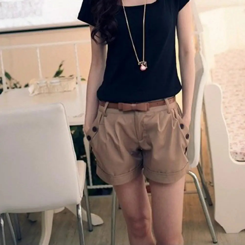Women Summer Shorts Solid Color Straight Button Decor Daily Wear Shorts High Waist Casual Women Short Pants Female Clothes 250214