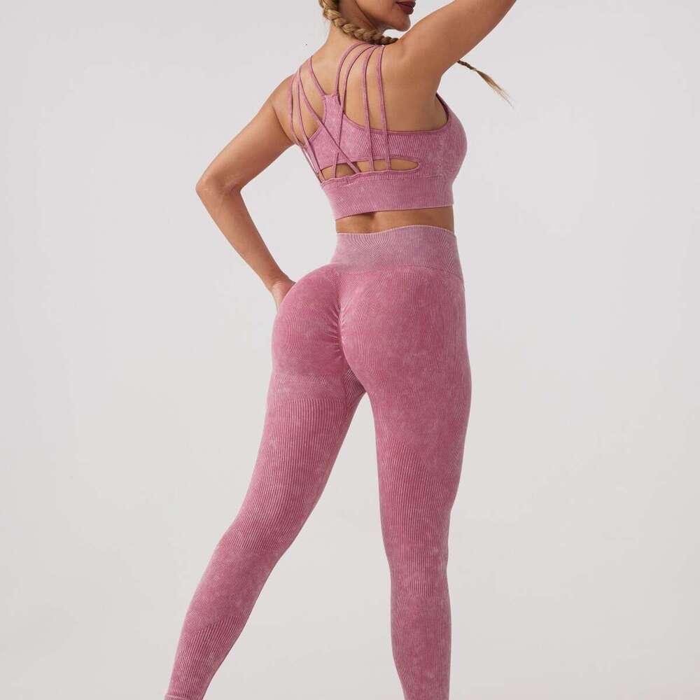 INS sand washed seamless yoga women's sports bra fiess clothes high waist lifting pants 2025 new casual versatile fashion clothing