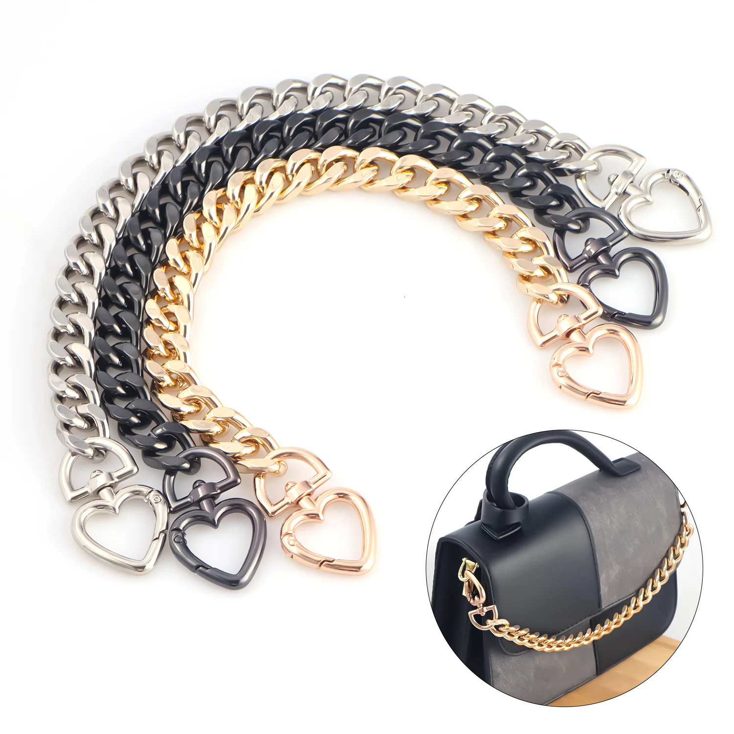 1pc Metal Purse Chain Strap Extender Heart Shape for Accessory Charms Lengthen Crossbody Shoulder Handbags 250213