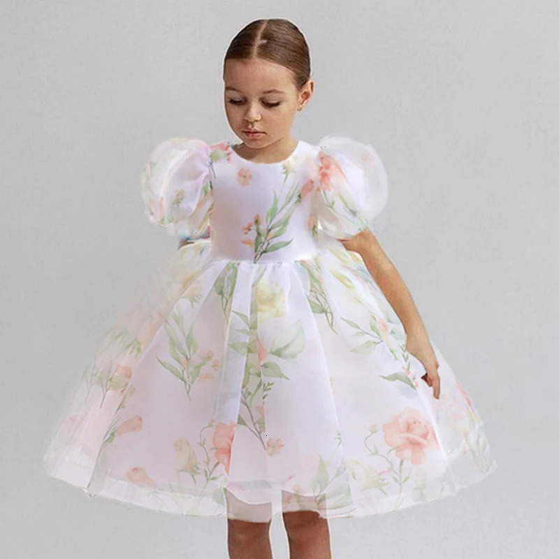 Child Evening Flower Pageant Vestidos Girls Princess Dress Lace Tulle Wedding Party Formal Bridesmaid Tutu Fluffy Prom Gown 250220