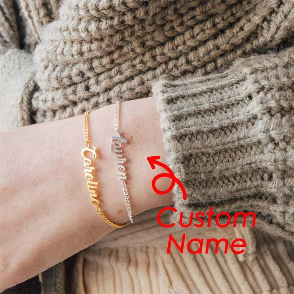 Customized Name Bracelet for Woman Stainl Steel Cuban Chain Fashion Alphabet Personalized Bracelet Wholesale DropshippingXJ250219
