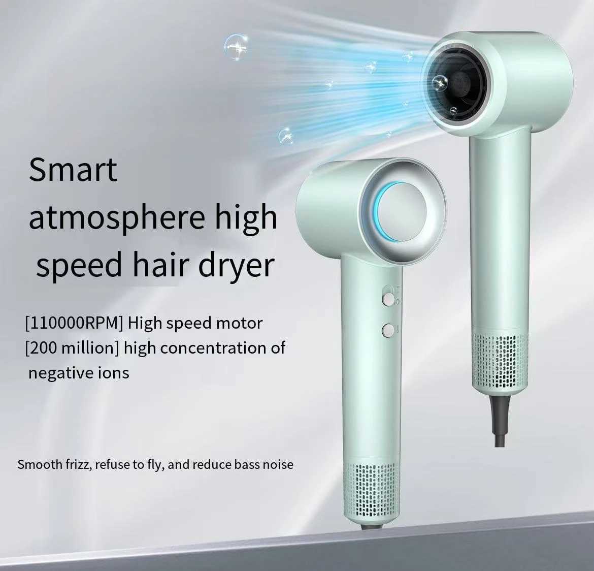 Professional 0000RPM High Speed Leafless Hair Dryer Negative Ions Fast Drying Lightweight Intelligent Temperature Control W250220