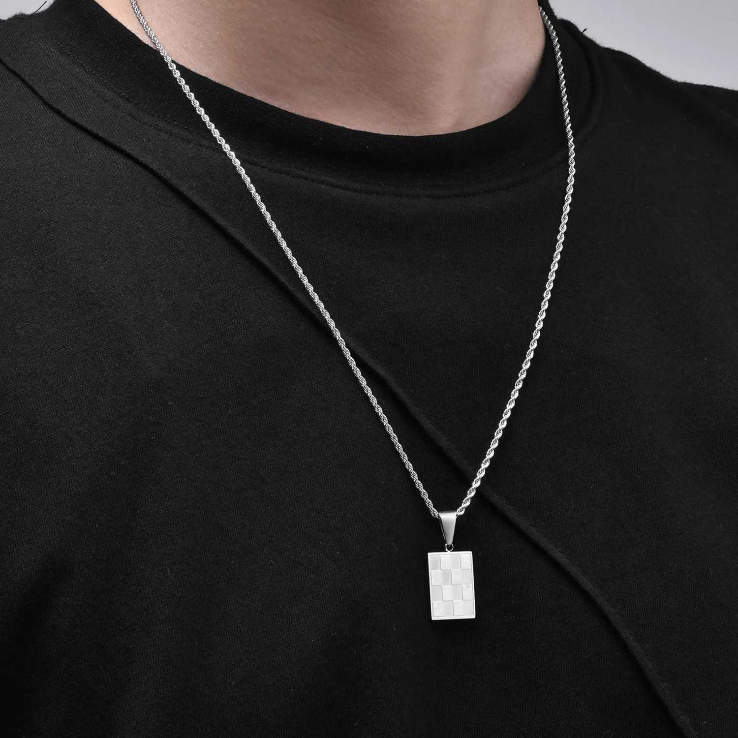 Chboard Square Pendant Necklaces for Men BoysGold Plated Stainl Steel NecklacesTren Jewelry GiftsXJ250219