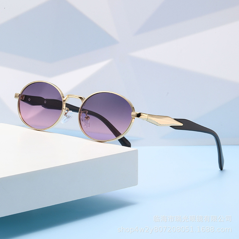 Oval Sunglasses Metal Ins Net Red With 2025 New Street Shot Sunglasses Trend Retro Sunglasses Women