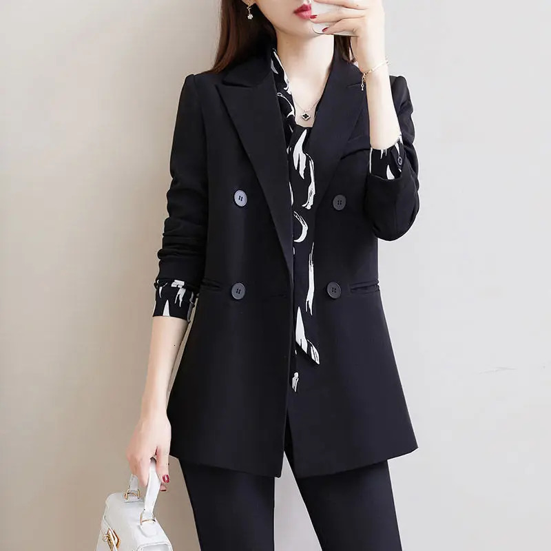 Spring Autumn Women British Style Leisure Solid Color Black Blazer Jacket Female Korean Loose Fit Fashion Suit Coat 250213