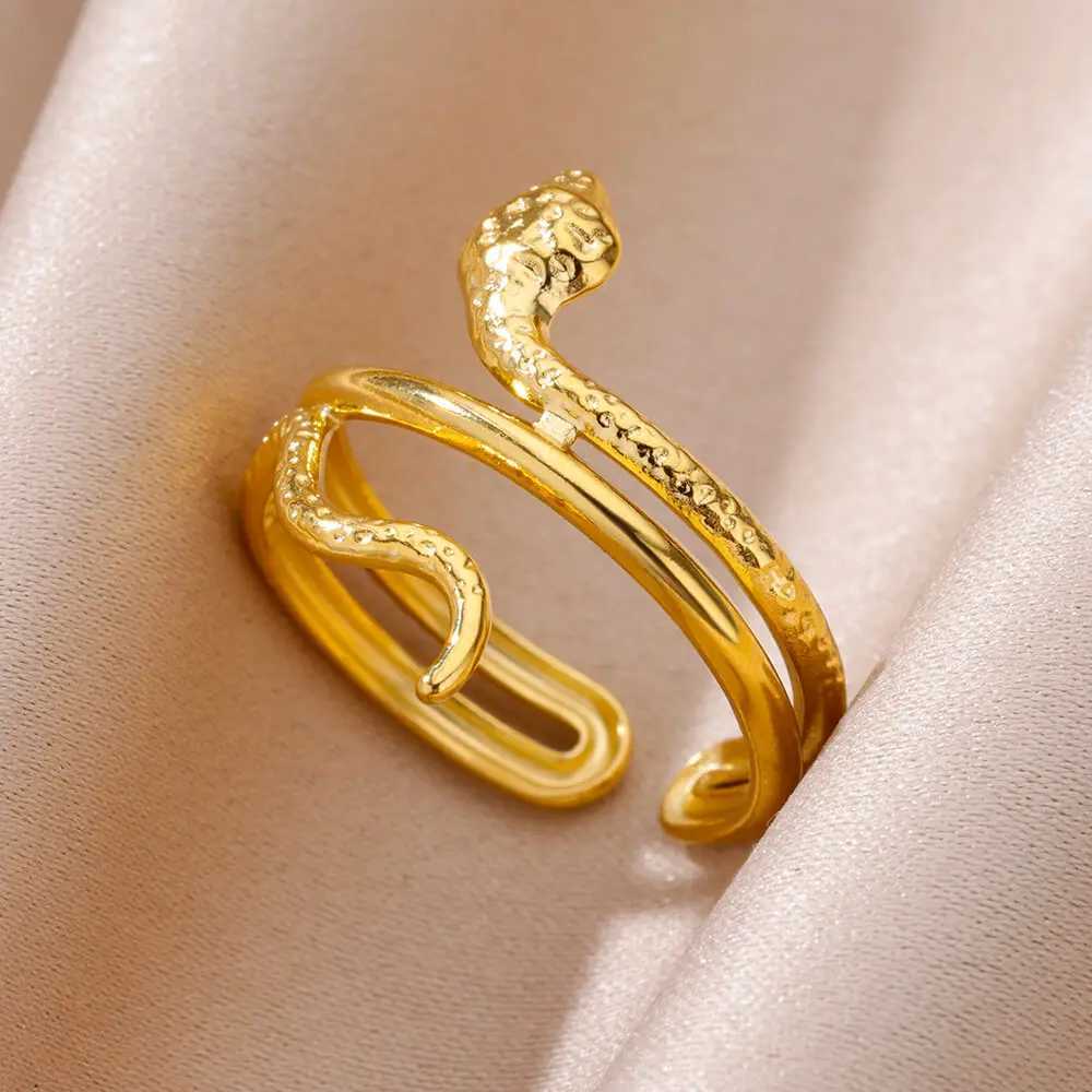 Snake Rings for wen Men Gold Color stainless steel Open Adjustable Rings Vintage Gothic Punk Party Aesthetic Jewelry Gift X250220
