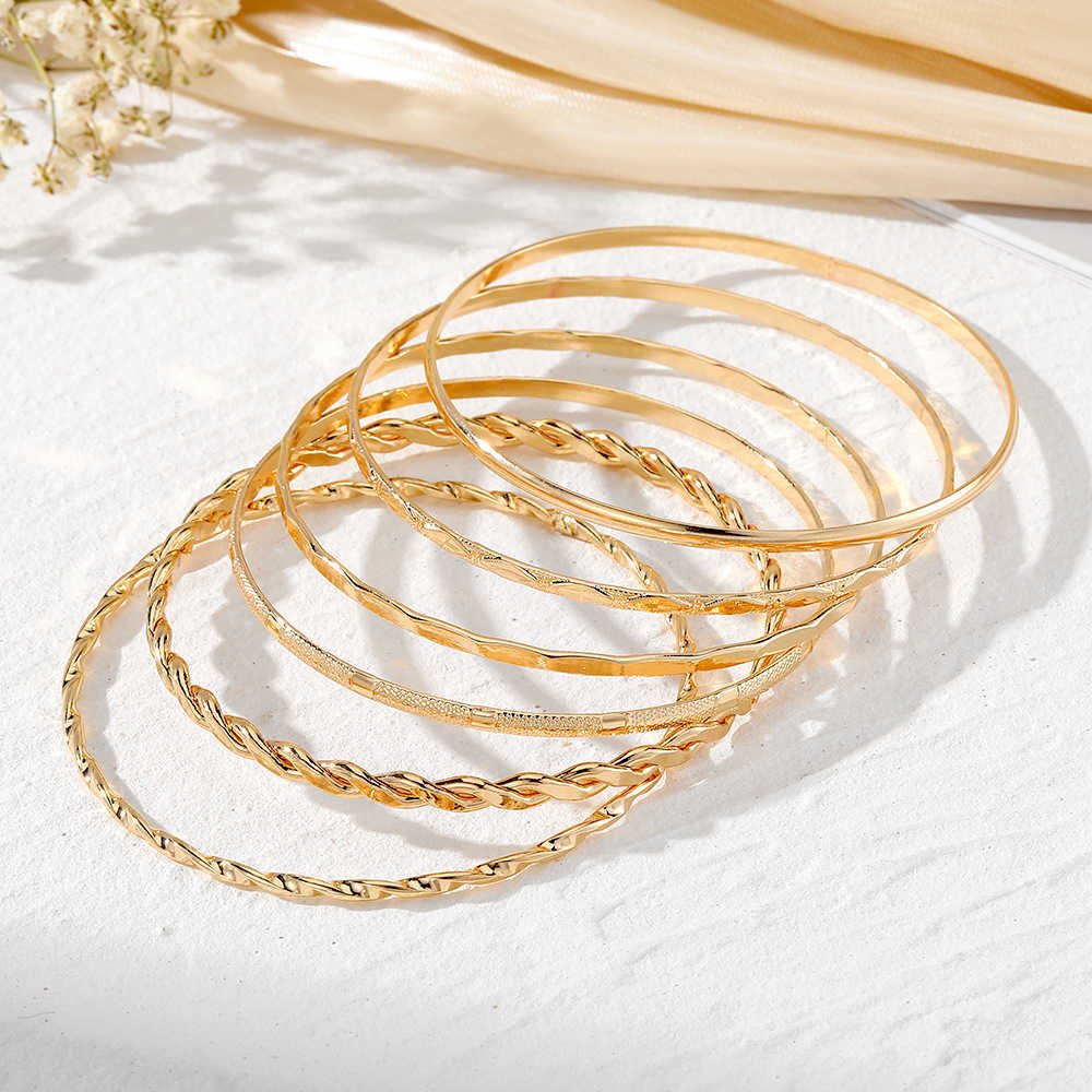 Charm Bracelets Ins hand shape diamond shaped twist smooth Bracelet 6 piece irregular punk Bracelet Set H25220