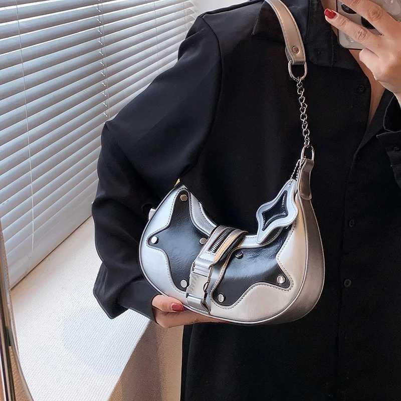 MBTI Y2k Silver Womens Shoulder Bag Premium Pu Leather Mixed Color Fashion Handbag Retro Designer Stray Womens Wallet Y250218