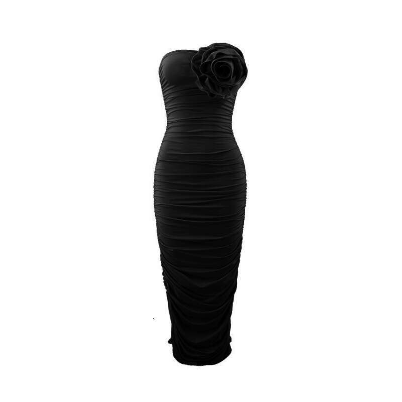European American summer sexy hot girl strapless slim fit, hip cinching, three-dimensional wer long dress, 2025 new style, chic and elegant clothing