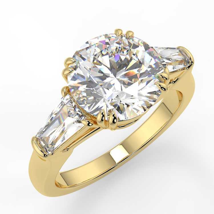14K Solid Gold 3 Stones Moissanite Diamond Fashion Rings Pure Yellow Gold Wedding Ring for Girlfriend