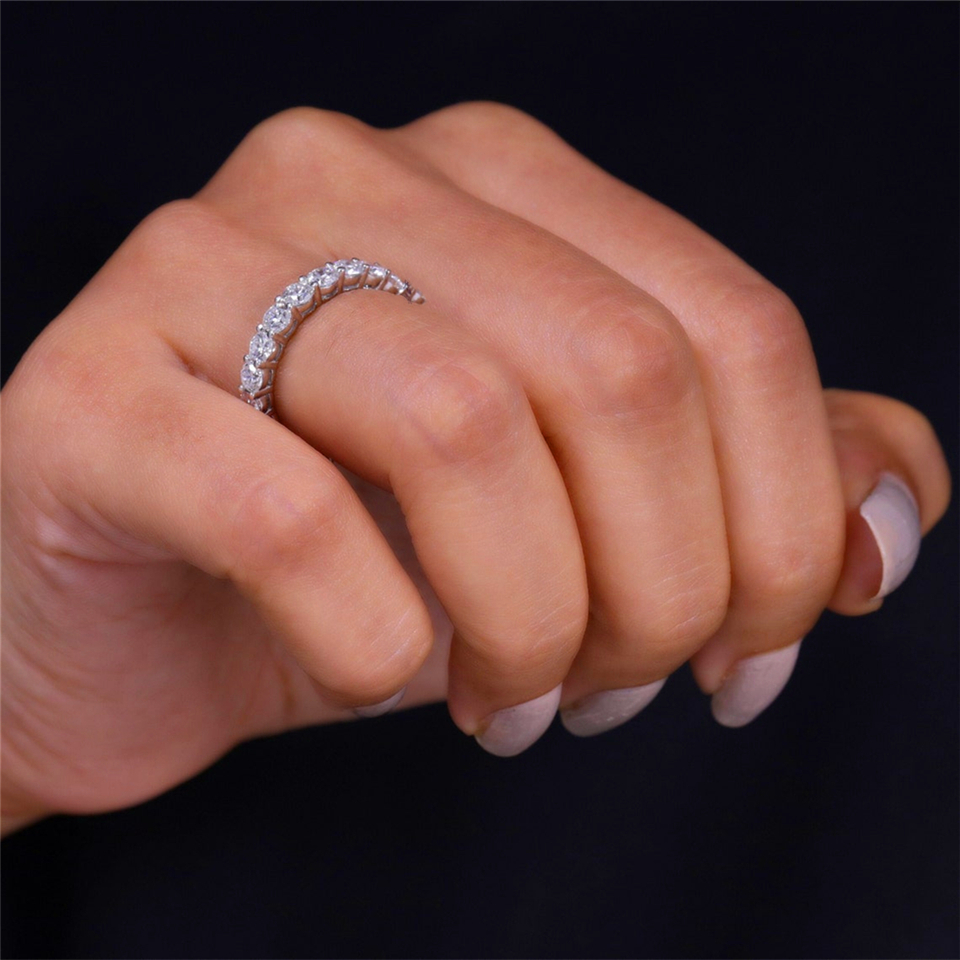 Elegant 18K Real Gold Ring Round Cut 3.0mm 0.1CT Each Lab Diamond Ring For Women HPHT Diamond Matching Wedding Band Solid Gold Eternity Ring