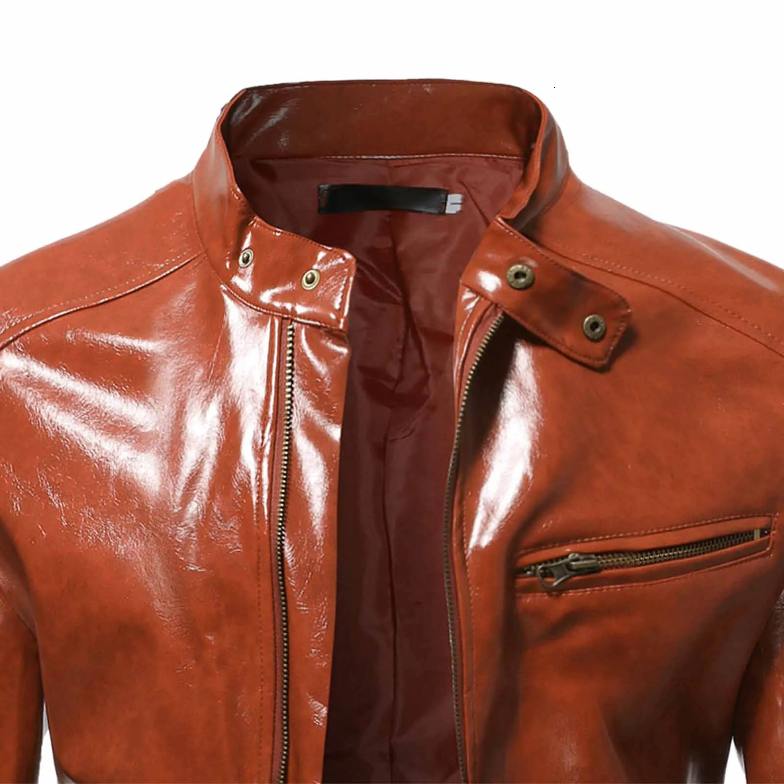 Drift Jacket Men Casual Solid Color Stand Zipper Pocket Leather Slim Lightweight Teen Coat Windbreaker Mens Autumn 250210