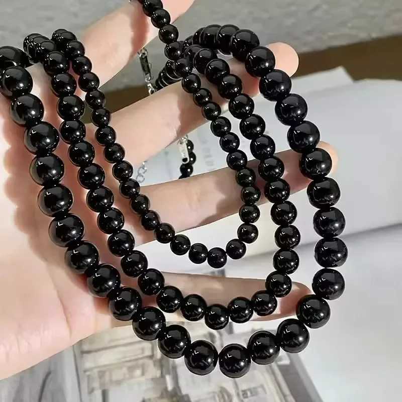 2024 New Punk Smooth Black Round Beads String Necklace for Women Men Unisex Acrylic Beads Choker Jewelry on The Neck Collar GiftXJ250219