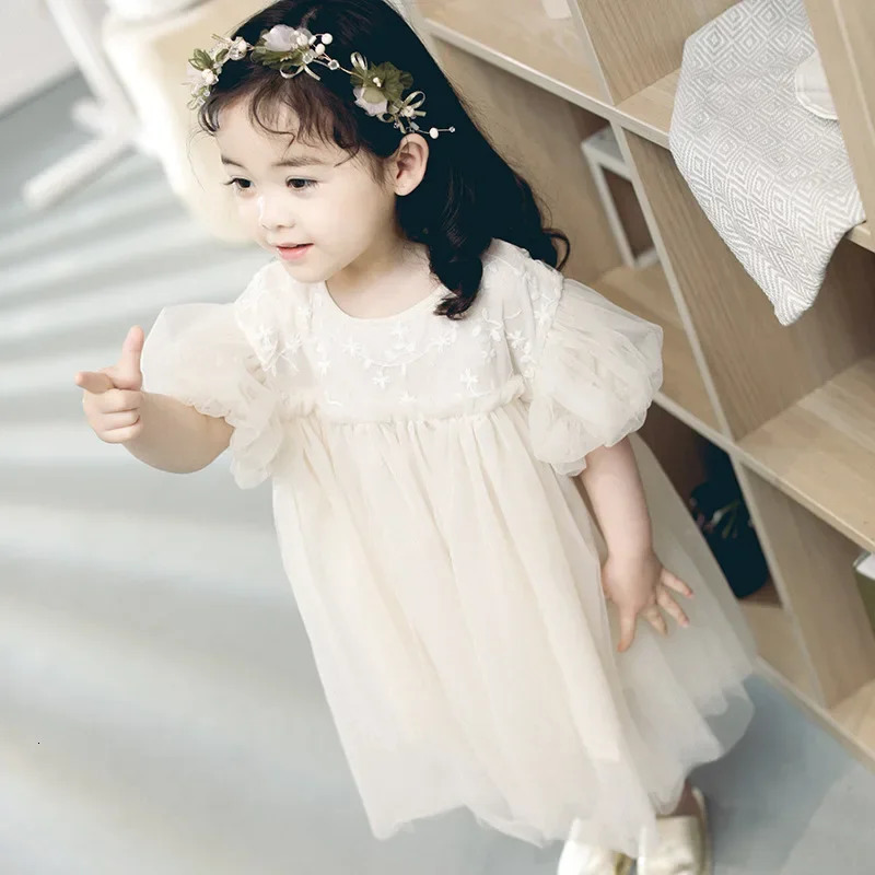 1001-1 Baby Dresses Autumn Childrens Dresses Girlsdresses With Flowers Yarn Tulle Puffy Sleeve Jasmine Princess Party 250220
