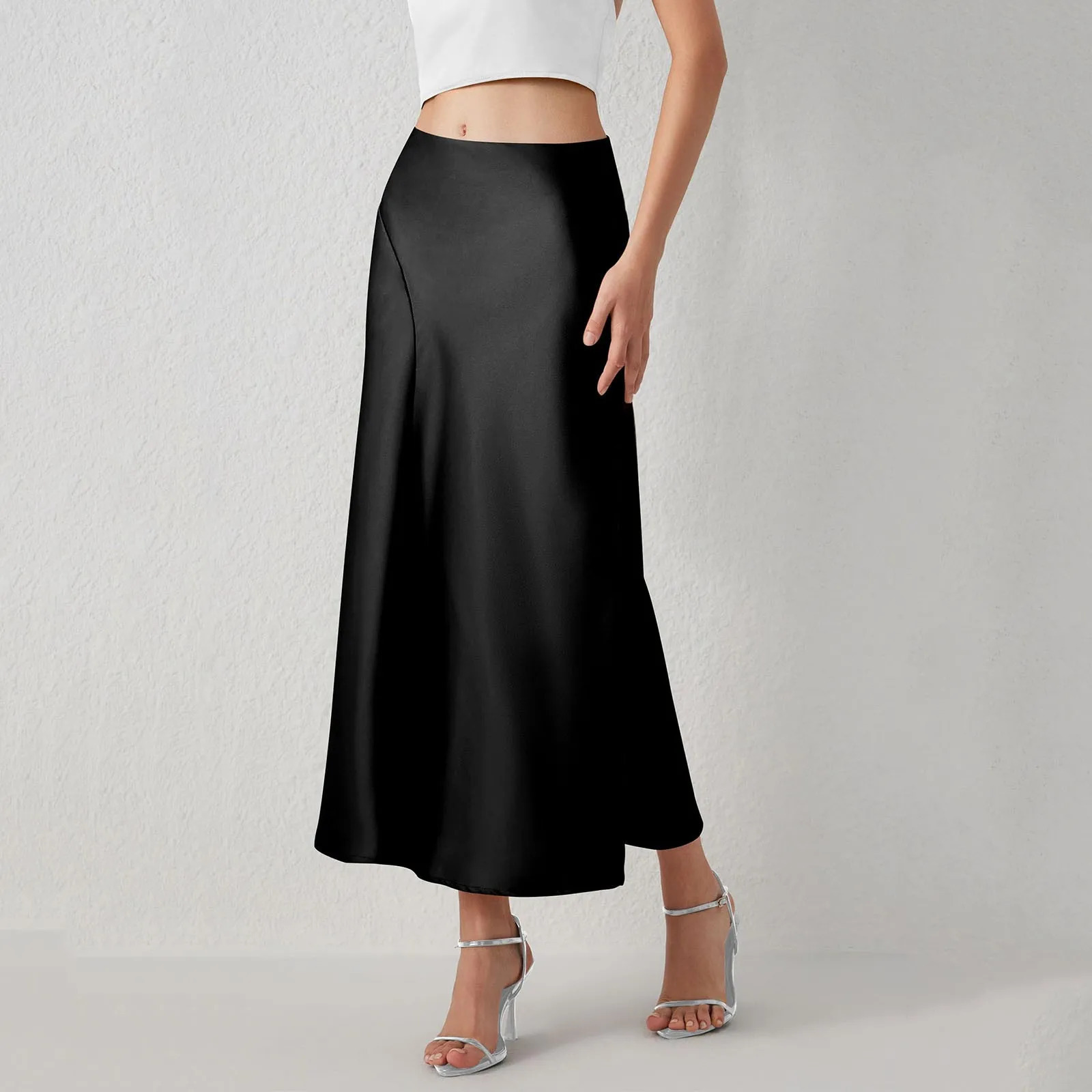 Elegant Women Silk Satin Fishtail Skirt Irregular High Waist Chic Turmpet Business Office Flowy Wrapped 250220