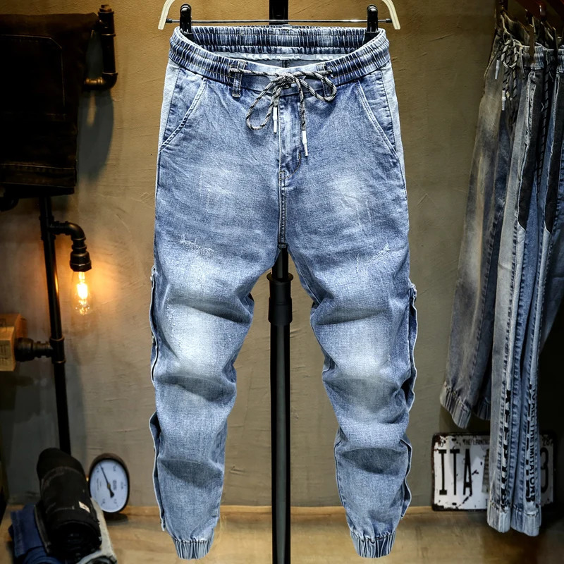 Oversize Jeans Men Harem Pants Wide Leg Loose Fit Tapered Male Joggers Hip Hop Streetwear Elastic Waist Trousers For 250219