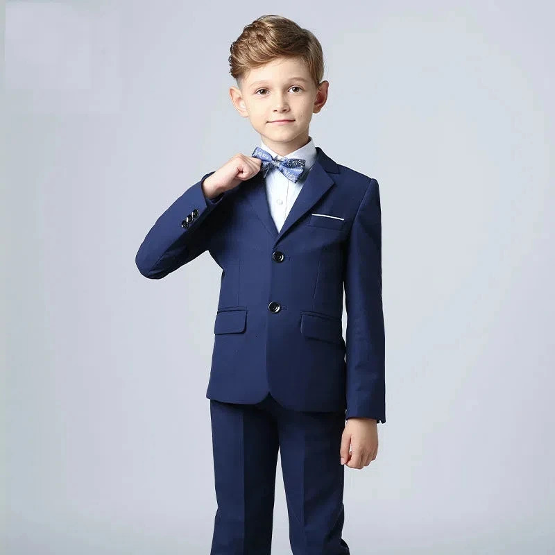 Boys Formal Black Navy Suit Set Children Wedding Party Piano Performance Host Graduation Chorus Costume Kids Blazer Vest Pants 250219