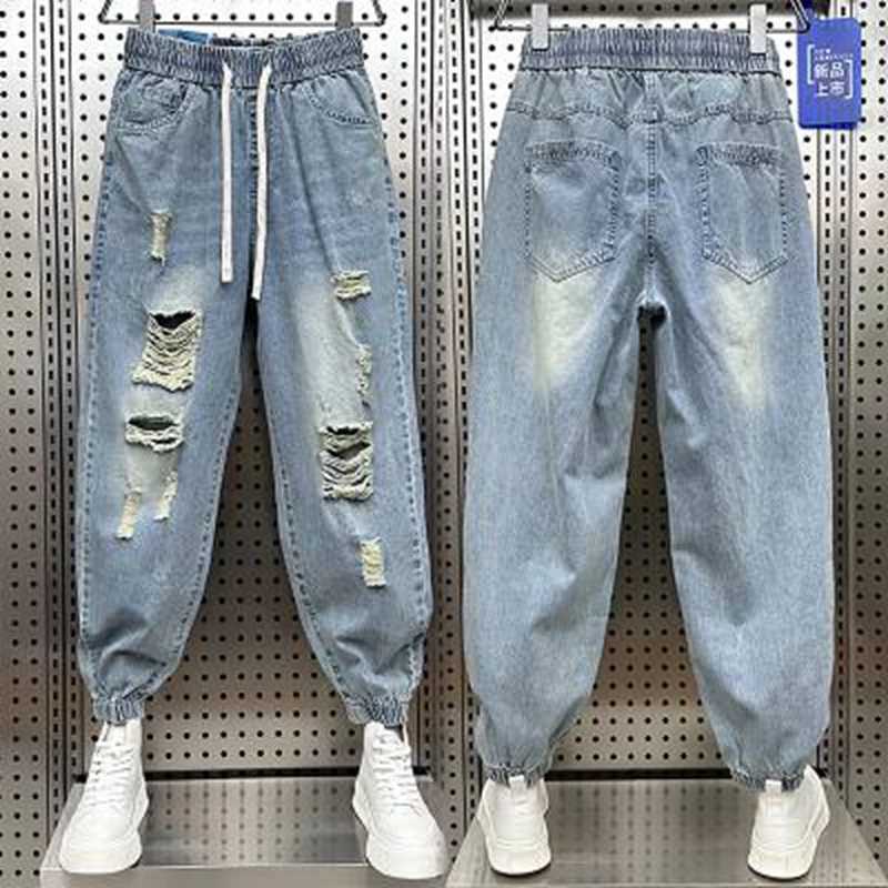 Mens Broken Hole Harlan Jeans Pants Loose Contrast Color Beggar Cargo Denim Pants Baggy Jeans For Men Y2k Streetwear mens pants X250220