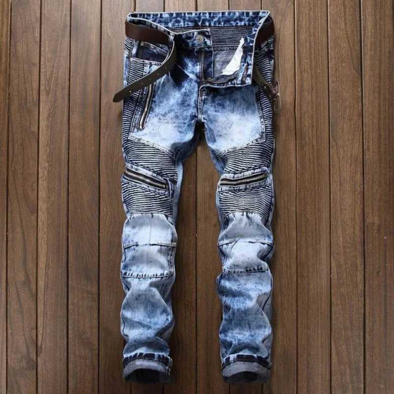 Mens jeans fashionable hip-hop straight pair ultra-thin pair punk cotton motorcycle jeans casual elastic pants X250220