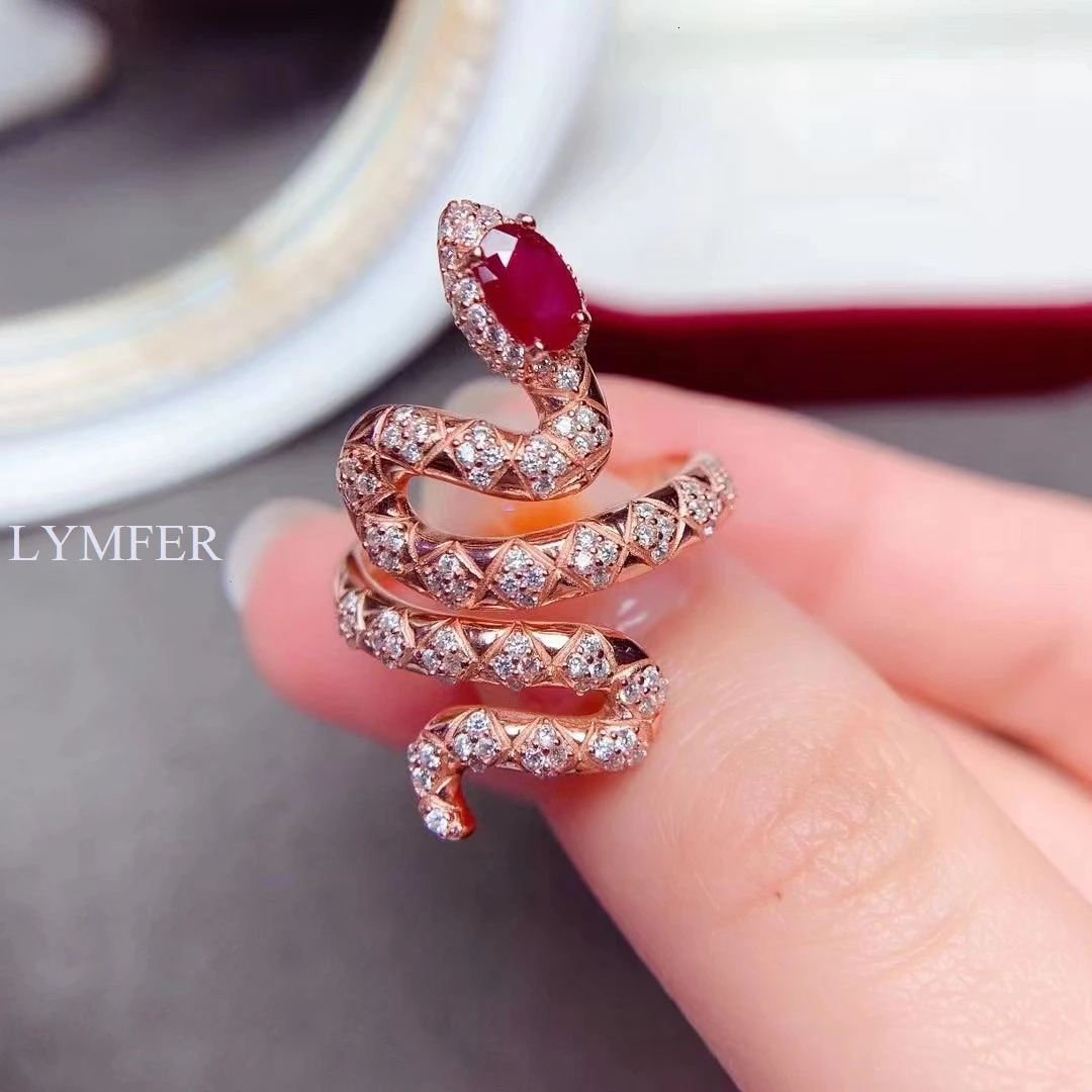 Snake ring natural ruby 925 Sterling Silver beautiful lady personality animal 250220