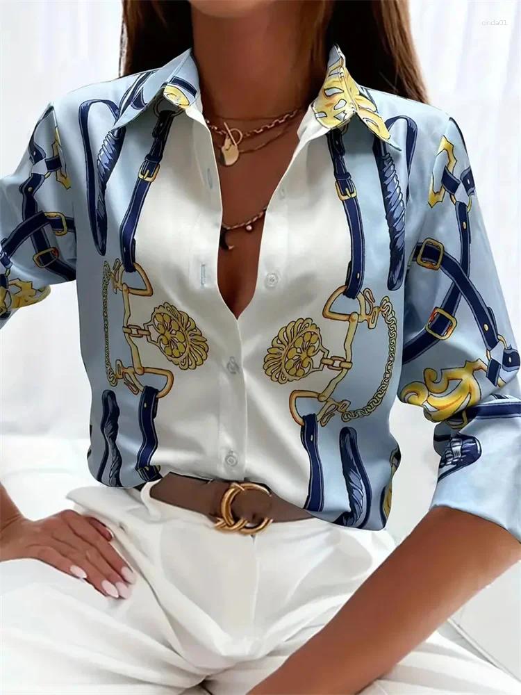 Women's Blouses Boutique Pattern Printed Button Long Sleeve Shirt Vintage Elegant Office Fashion Large Size Daily Lapel Shirts