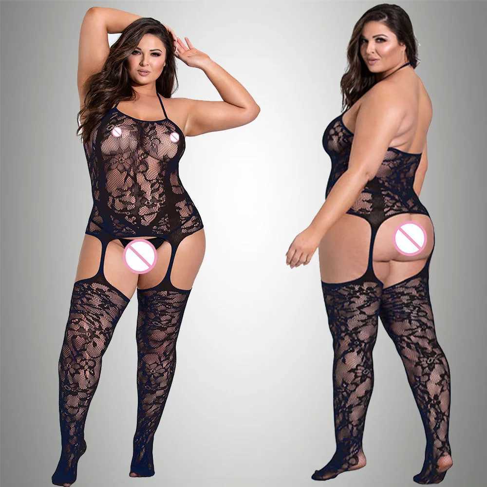 2024 New Plus Size Bodystocking Bodysuits For Women Sexy Fishnet Lingerie Babydoll Dress Porno Underwear Mesh Stockings For Sex W250220