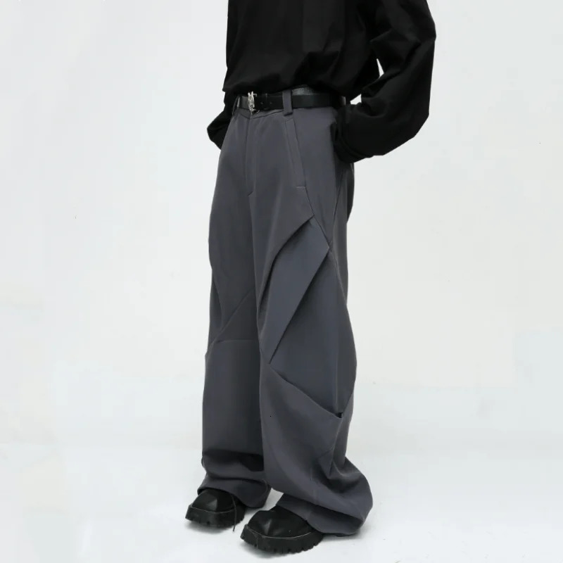 Pleated Patchwork Diamond Casual Pants Y2K Men Clothing High Street Niche Sense Fashion Trousers Pants Pantalones 250218