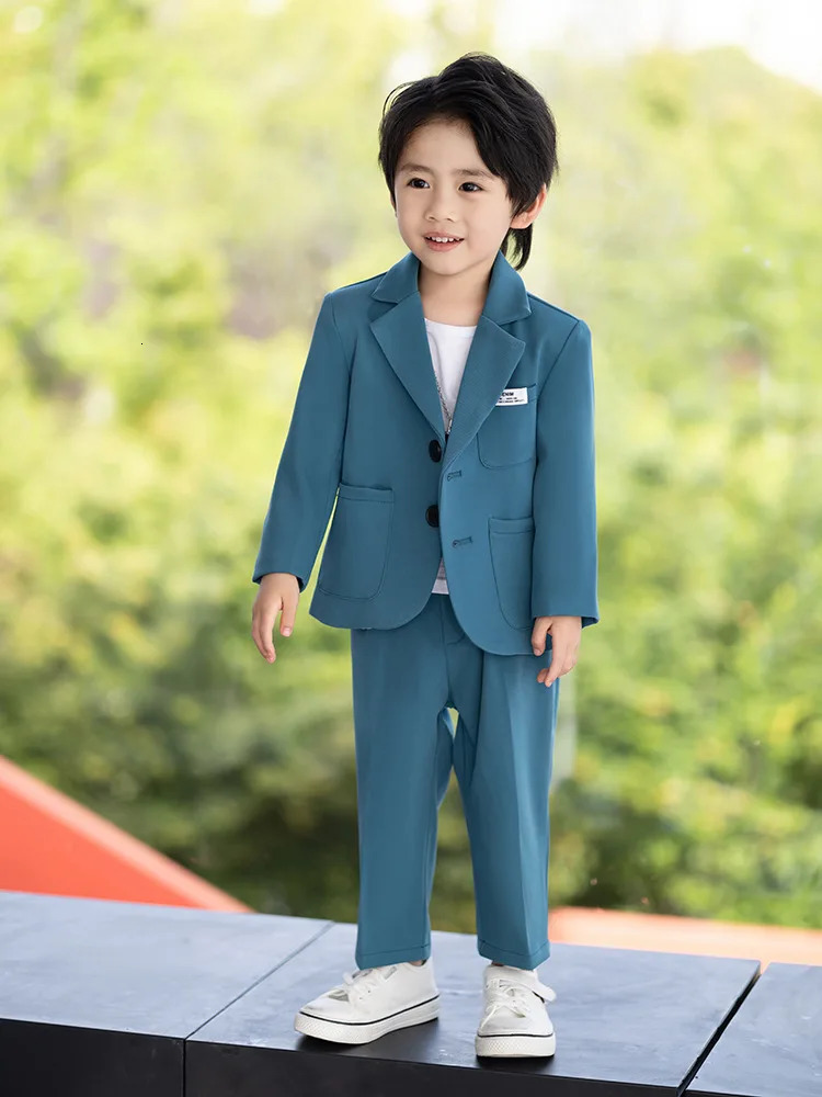 Children Party Host Jacket Pants Pography Suit Flower Boys Formal Speech Ceremony Costume Kids Birthday Wedding Dance Dress 250219