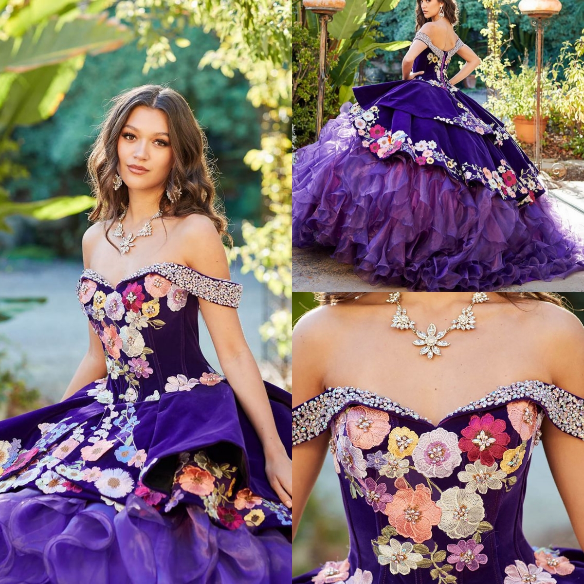 Classic Purple Quinceanera Dress Beaded Off Shoulder Colorful Embroidery Lace Appliques Ruffle Organza And Velvet Long Sweet 16 Dresses Special Occasi
