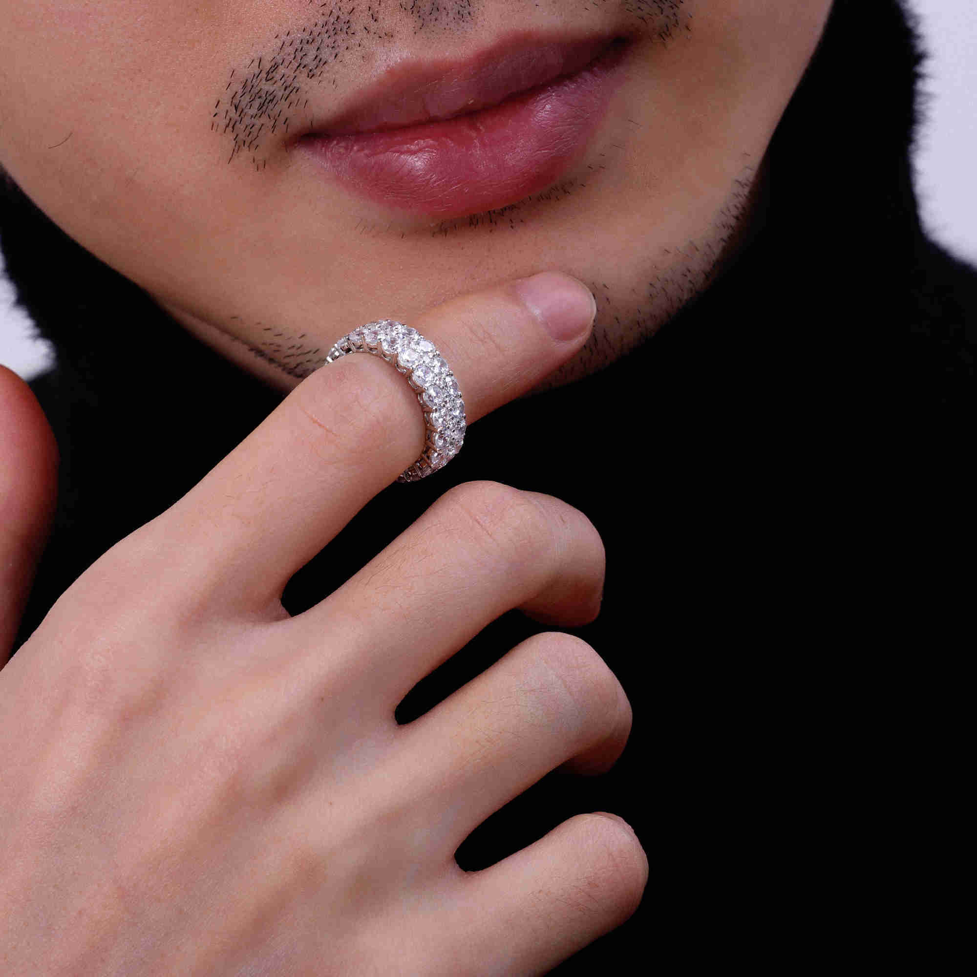 Luster Handmade 925 Sterling Silver Triple Paving Stones 6mm Wide Band GRA VVS Moissanite Wedding Band Ring