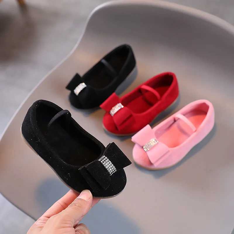 Elegant Girl Princess Shoes Fashion Bowtie Childrens Leather Shoes Spring Autumn Kids Causal Solid Color Velvet Moccasins Chic X250220