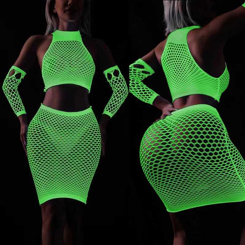 New Luminous Sexy Underwear Womens Tight Clothing Underwear Pornographic Tight Clothing Crotchless Babydoll Fish Net Tight Clothing Sex Clothing W2502