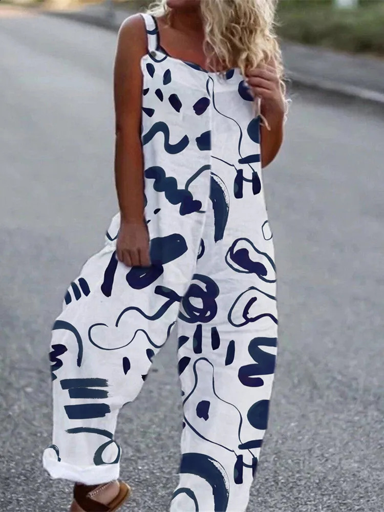 Elegant Vintage Retro Floral Print Women Jumpsuits Summer Spaghetti Strap Casual Streetwear Office Rompers Overalls Female 250220
