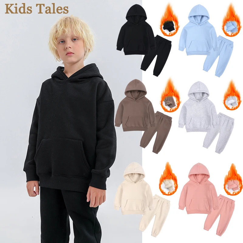 Winter Warm Childrens clothing Sets Kids Girls Fleece Outfits Boys Clothes Baby Sport Hoodied and Pants Toddler Tracksuit 250219