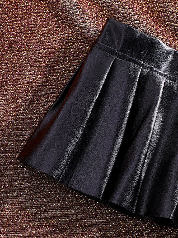 Sexy PU Leather Pleated Skirt Women Solid Basic Mini Low Waist Female Nightwear Micro Bikini Skirts Nightclub 250220