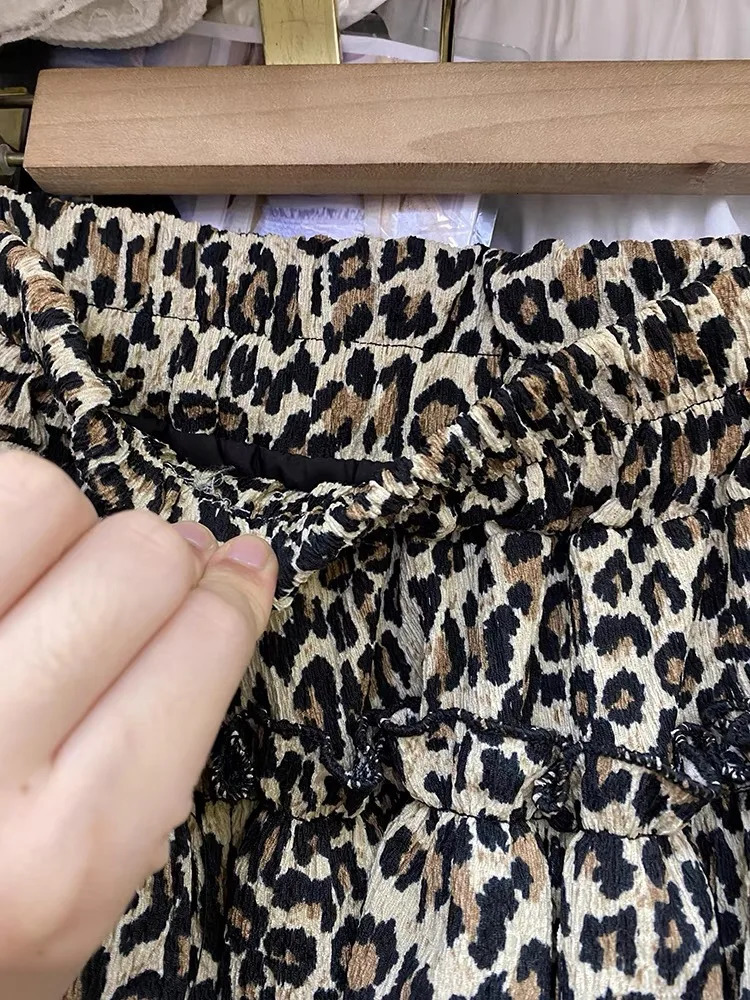 Chiffon Leopard Mini Skirts Women Y2k Retro Summer Elastic Waist Stylish Streetwear Korean Style Temperament Cake Faldas Tender 250219