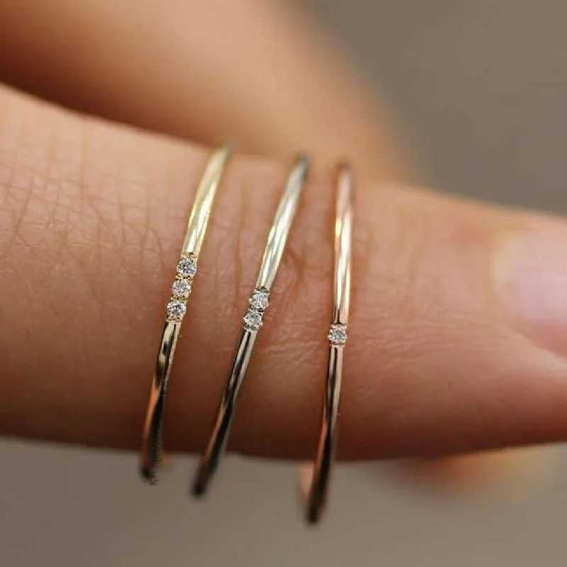Delivery New Minimalist 316L Stainless Steel 18k Gold Plated One Two Three AAA Zircon Paved Gold Rings for Wen X250220