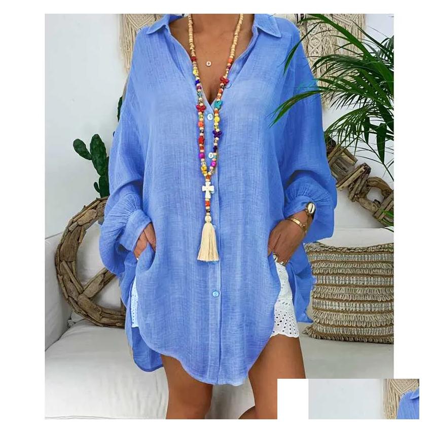 Cover-Ups Coverups Loose Women Cover Ups Swimwear White Beach Dress Cotton Kimono For Swimsuit Up Woman1 Drop Delivery Sports