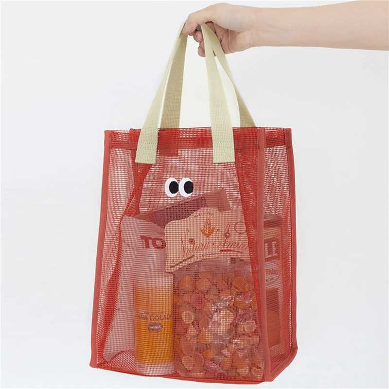 Women Summer Beach Bag Lovely Eye Print Ladies Casual Handbag Tote Bag Large Capacity Mesh Fabric Reusable Swimming Shoulder Bag Z250219