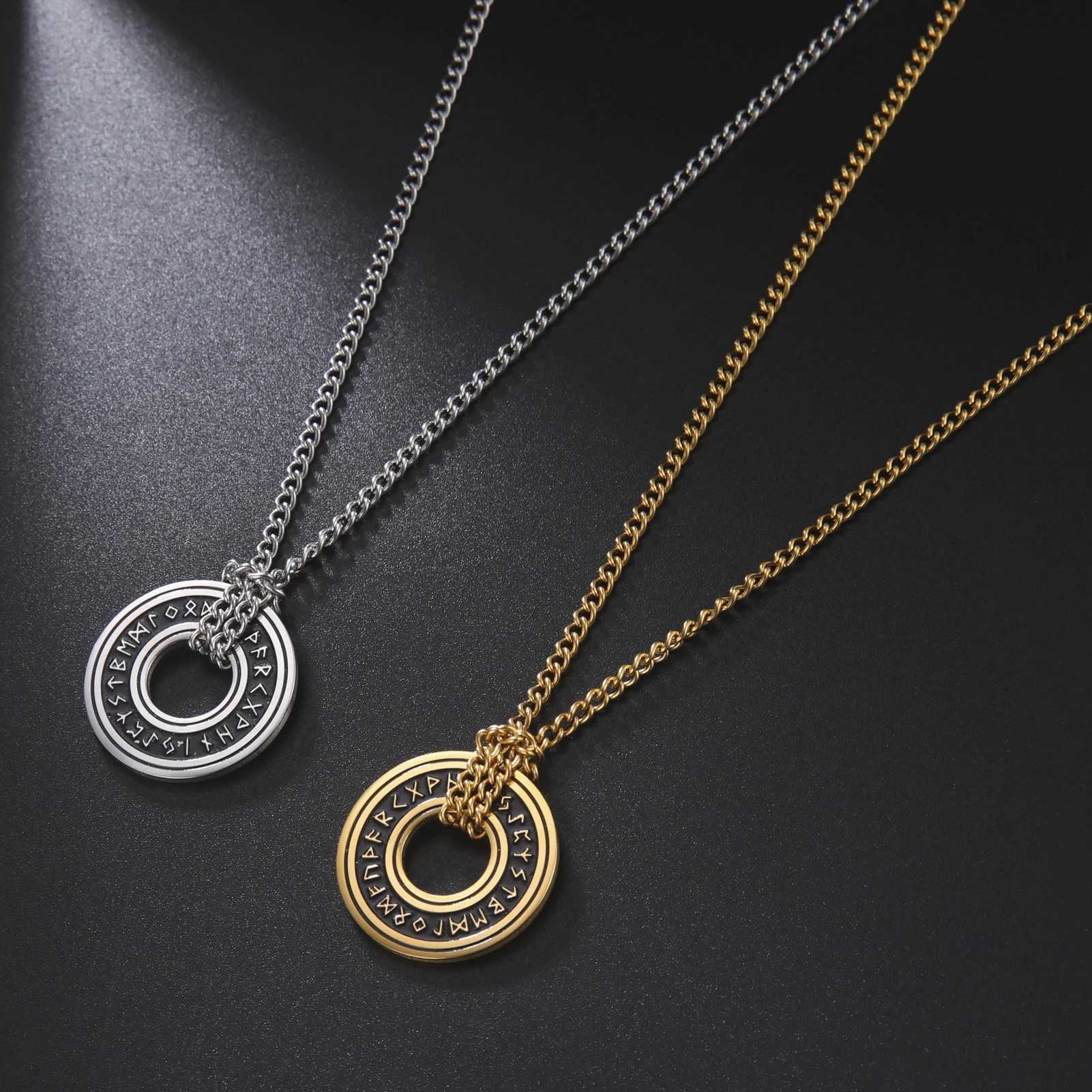 LIKGREAT Vintage Nordic Rune Necklaces for Men Stainl Steel Norse Runes Viking Jewerly Pagan Elder Futhark Pendant AmuletXJ250219
