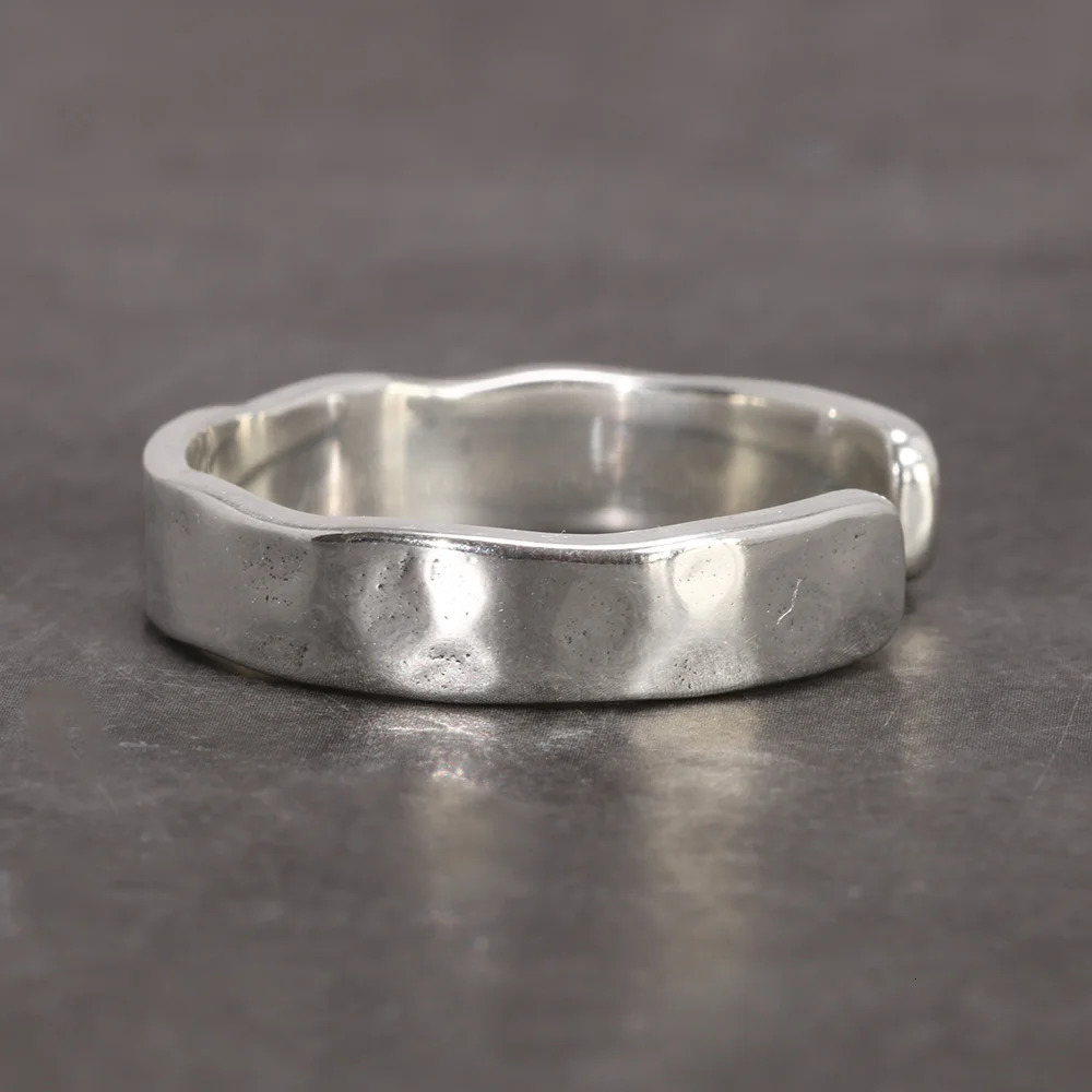 Sterling Silver S925 Bright Hand Hammer Pattern Mens and Womens Rings Minimalist Adjustable Jewelry 250218