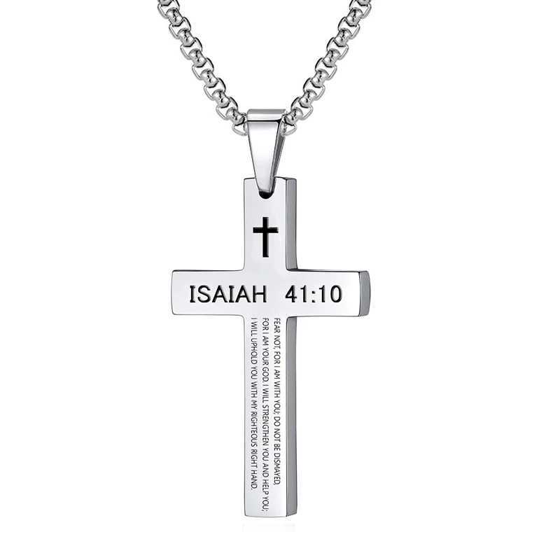 Christian Bible Verse Cross Pendant Necklace Stainl Steel Religious Scripture Prayer Jewelry GiftsXJ250219