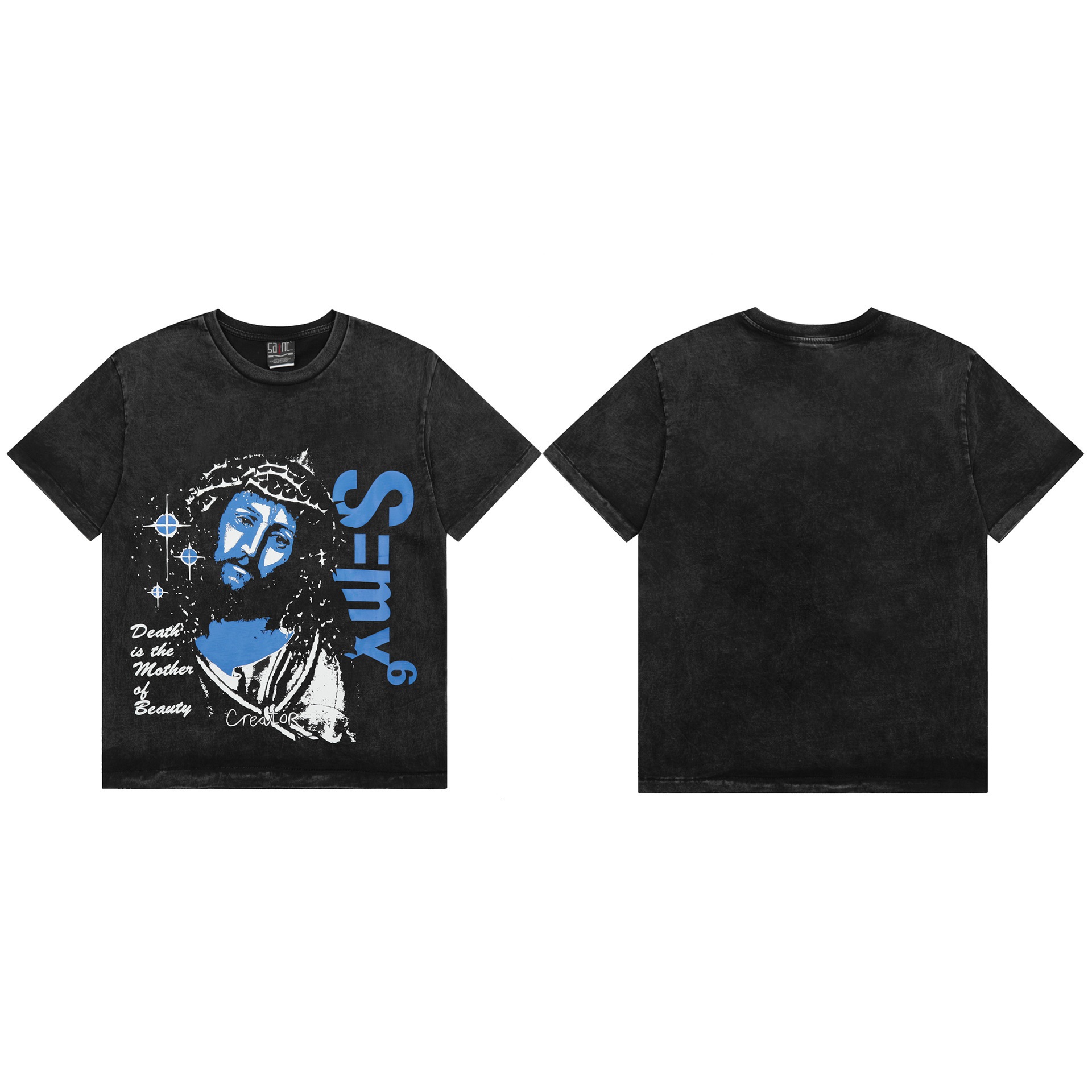 Trendy Saint Letter Pattern Printed Washed Worn Short Sleeved T-Shirt For Men And Women, American High Street Half Sleeve